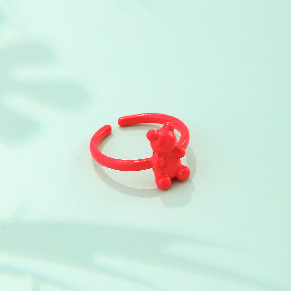 Wholesale Jewelry Cute Bear Alloy Enamel Plating Open Ring