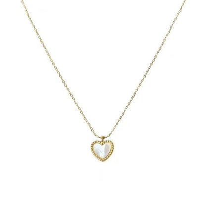 Sweet Heart Shape Stainless Steel Plating Inlay Shell Zircon 18k Gold Plated Pendant Necklace