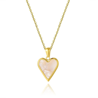 Sweet Heart Shape Stainless Steel Plating Inlay Shell Zircon 18k Gold Plated Pendant Necklace