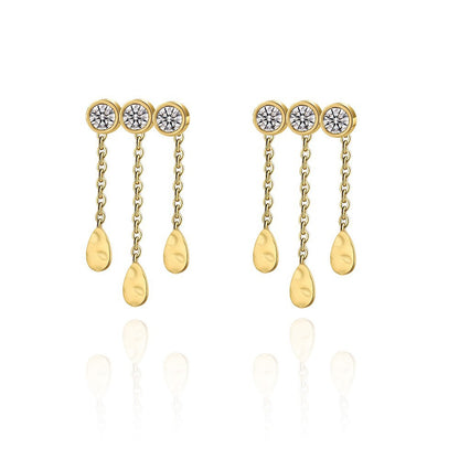 1 Pair Ig Style Elegant Water Droplets Tassel Plating Inlay Stainless Steel Zircon 18k Gold Plated Drop Earrings