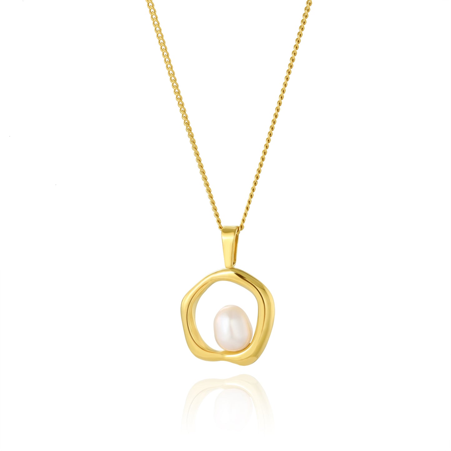 Ig Style Round Stainless Steel Freshwater Pearl Plating 18k Gold Plated Pendant Necklace