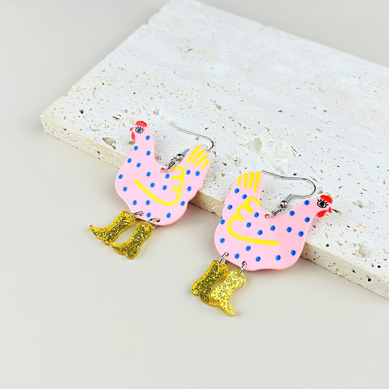 Casual Cartoon Style Chicken Arylic Patchwork Enamel Women's Drop Earrings