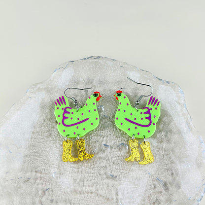 Casual Cartoon Style Chicken Arylic Patchwork Enamel Women's Drop Earrings