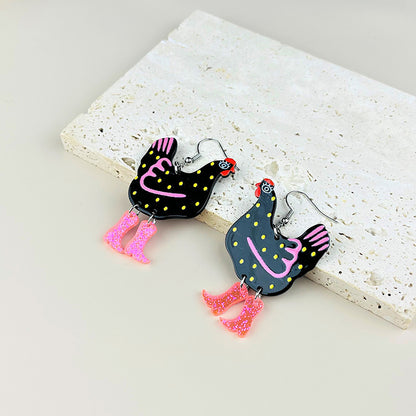 Casual Cartoon Style Chicken Arylic Patchwork Enamel Women's Drop Earrings