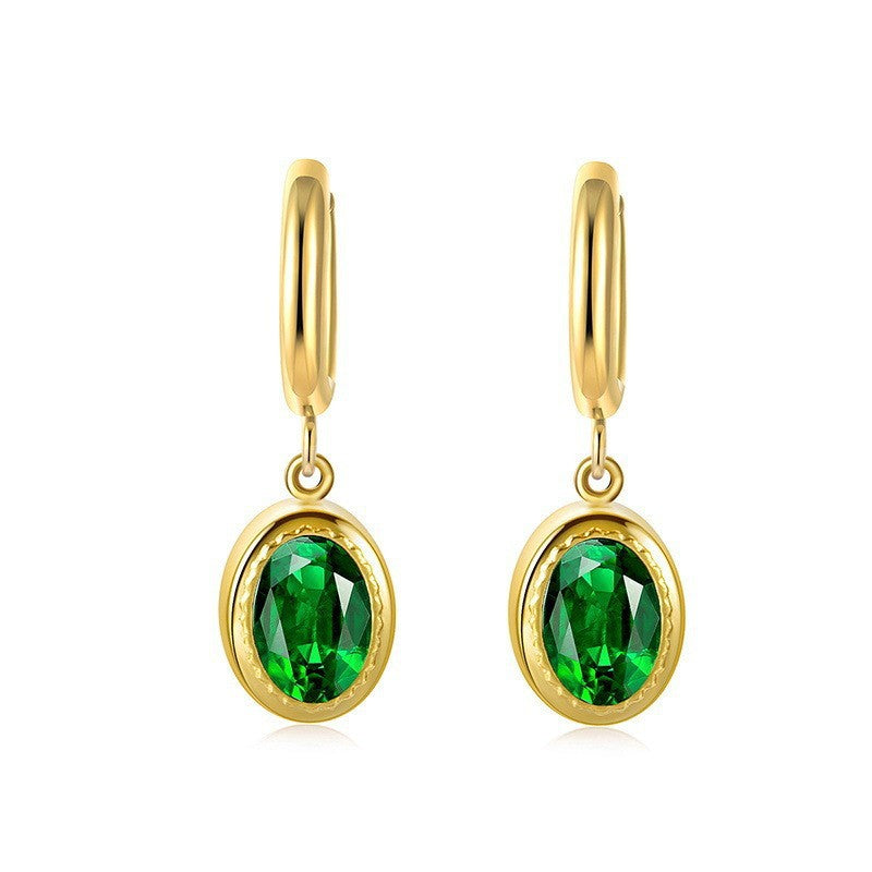 1 Pair Elegant Retro Oval Plating Inlay Stainless Steel Zircon 18k Gold Plated Drop Earrings