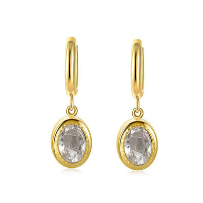 1 Pair Elegant Retro Oval Plating Inlay Stainless Steel Zircon 18k Gold Plated Drop Earrings