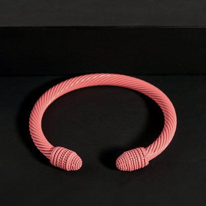 Simple Style Solid Color Stainless Steel Colorful Stoving Varnish Cable Cuff Bracelets