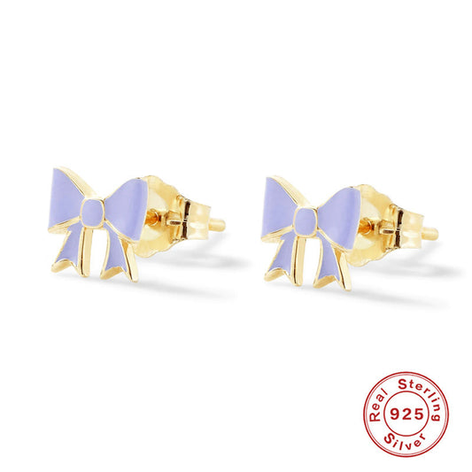1 Pair Casual Sweet Bow Knot Enamel Plating Sterling Silver Ear Studs