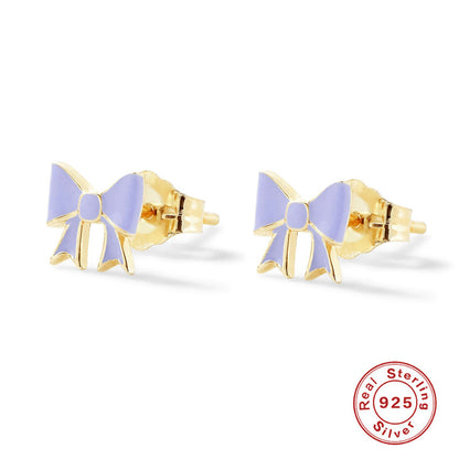 1 Pair Casual Sweet Bow Knot Enamel Plating Sterling Silver Ear Studs