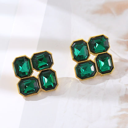 Elegant Glam Square Alloy Plating Inlay Rhinestones Gold Plated Women's Ear Studs