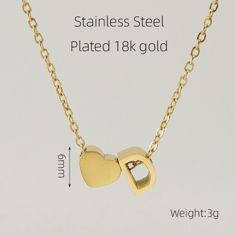 Casual French Style Letter Heart Shape Stainless Steel Plating 18k Gold Plated Pendant Necklace