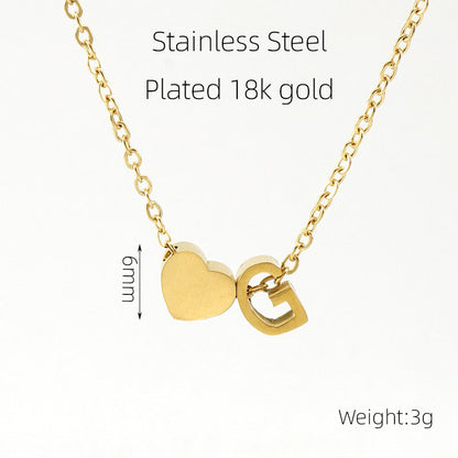 Casual French Style Letter Heart Shape Stainless Steel Plating 18k Gold Plated Pendant Necklace