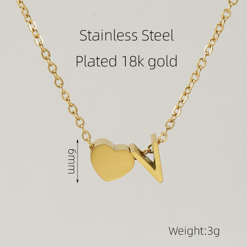 Casual French Style Letter Heart Shape Stainless Steel Plating 18k Gold Plated Pendant Necklace