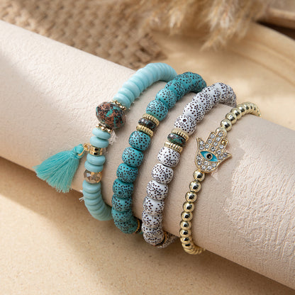 Bohemian Geometric Mixed Materials Beaded Artificial Pearls Shell Bracelets