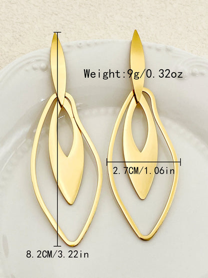 1 Pair Elegant Leaves Plating Hollow Out Stainless Steel Gold Plated Drop Earrings