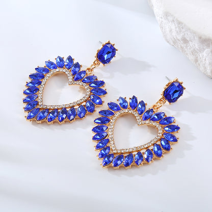 Elegant Luxurious Heart Shape Alloy Plating Inlay Rhinestones Gold Plated Women'S Drop Earrings