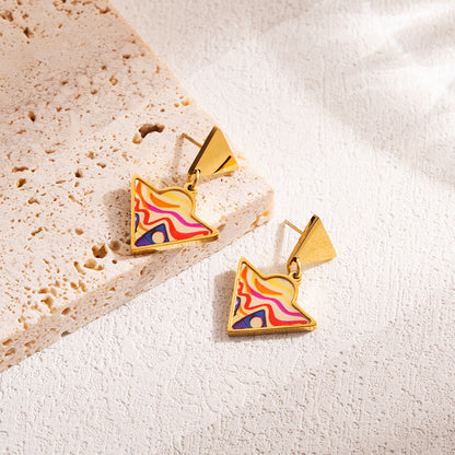 1 Pair Artistic Triangle Clouds Devil's Eye Enamel Stainless Steel Shell 18k Gold Plated Drop Earrings