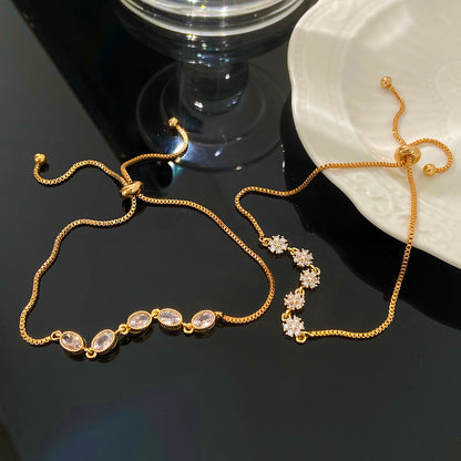 Ig Style Sweet Oval Flower Butterfly Copper 14k Gold Plated Zircon Drawstring Bracelets In Bulk