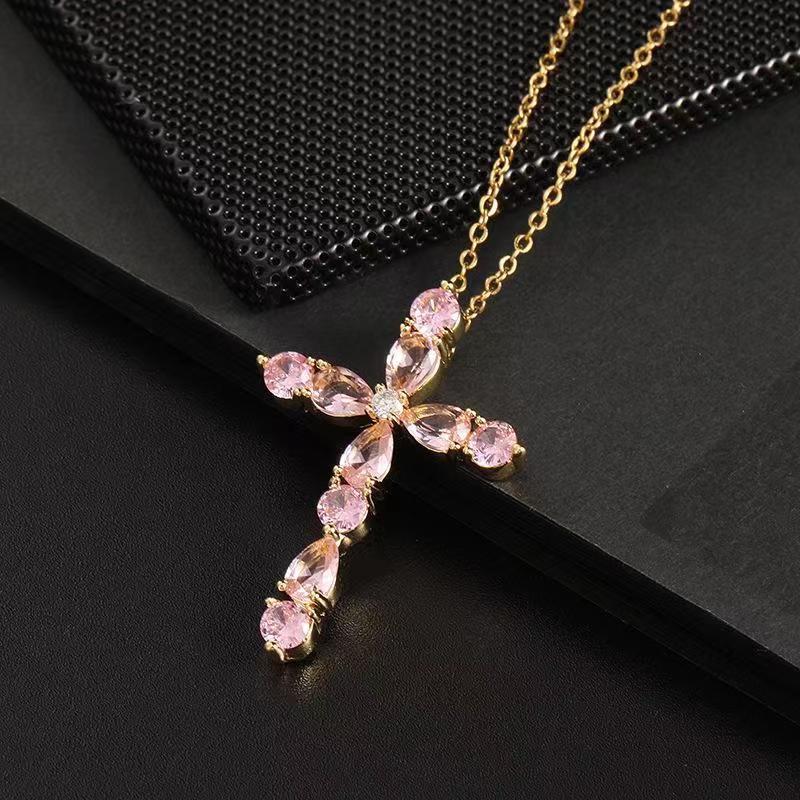 Simple Style Cross Stainless Steel Plating Inlay Zircon 18k Gold Plated Silver Plated Pendant Necklace