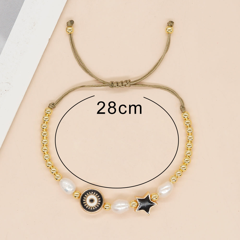 Ig Style Pentagram Heart Shape Eye Freshwater Pearl Copper Wholesale Bracelets