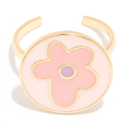 Sweet Flower Copper Enamel Plating 18k Gold Plated Open Ring