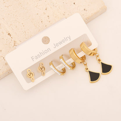 1 Set Classic Style Commute Star Moon Heart Shape Enamel Inlay Stainless Steel Zircon Earrings