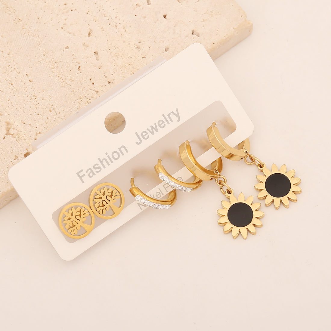 1 Set Classic Style Commute Star Moon Heart Shape Enamel Inlay Stainless Steel Zircon Earrings