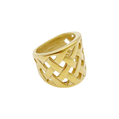 Retro Grid Stainless Steel Gold Plated Wide Band Ring In Bulk