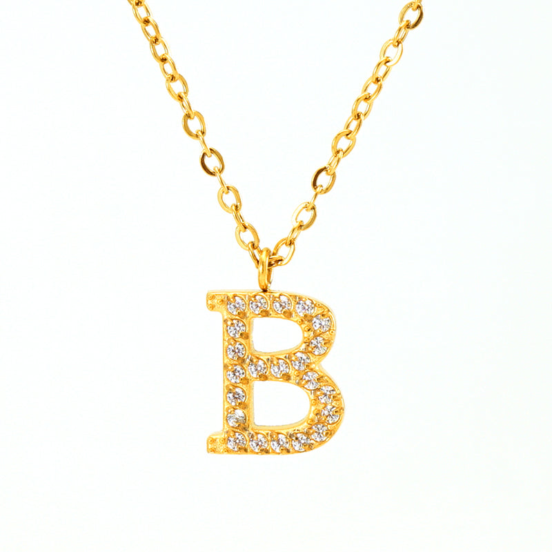 Casual Commute Letter Stainless Steel Plating Inlay Rhinestones 18k Gold Plated Pendant Necklace