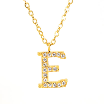 Casual Commute Letter Stainless Steel Plating Inlay Rhinestones 18k Gold Plated Pendant Necklace