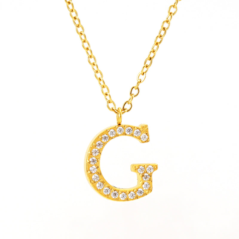 Casual Commute Letter Stainless Steel Plating Inlay Rhinestones 18k Gold Plated Pendant Necklace