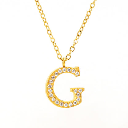 Casual Commute Letter Stainless Steel Plating Inlay Rhinestones 18k Gold Plated Pendant Necklace