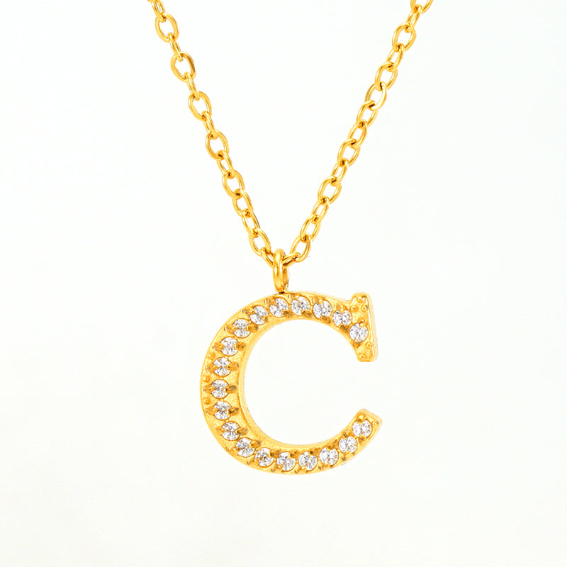 Casual Commute Letter Stainless Steel Plating Inlay Rhinestones 18k Gold Plated Pendant Necklace