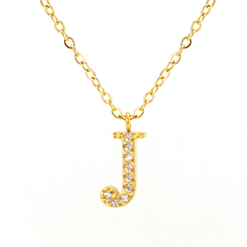 Casual Commute Letter Stainless Steel Plating Inlay Rhinestones 18k Gold Plated Pendant Necklace