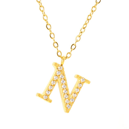 Casual Commute Letter Stainless Steel Plating Inlay Rhinestones 18k Gold Plated Pendant Necklace