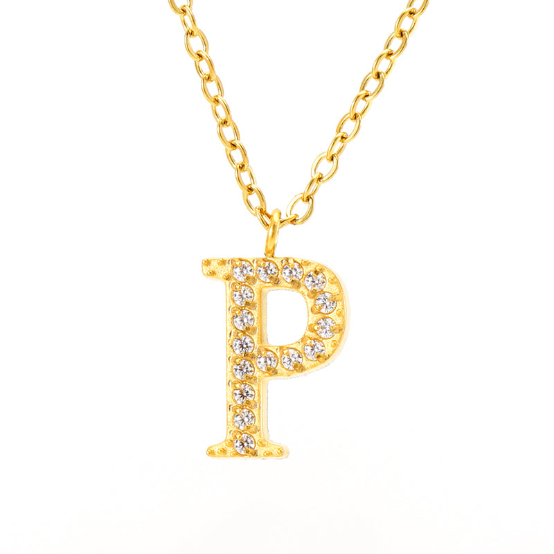 Casual Commute Letter Stainless Steel Plating Inlay Rhinestones 18k Gold Plated Pendant Necklace