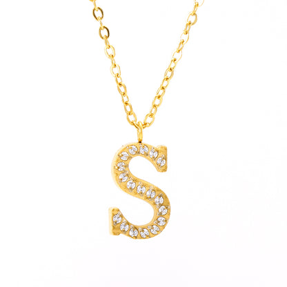 Casual Commute Letter Stainless Steel Plating Inlay Rhinestones 18k Gold Plated Pendant Necklace