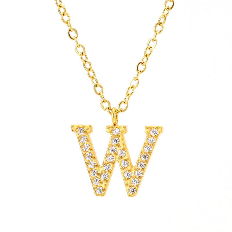 Casual Commute Letter Stainless Steel Plating Inlay Rhinestones 18k Gold Plated Pendant Necklace