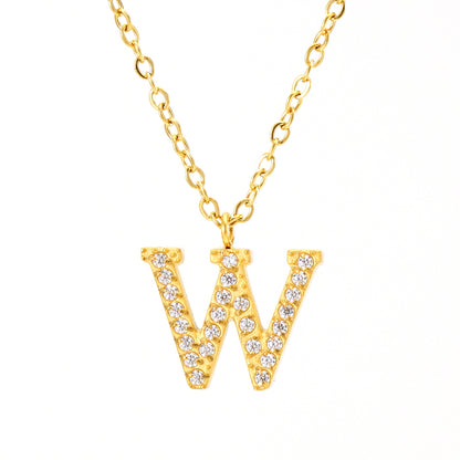 Casual Commute Letter Stainless Steel Plating Inlay Rhinestones 18k Gold Plated Pendant Necklace