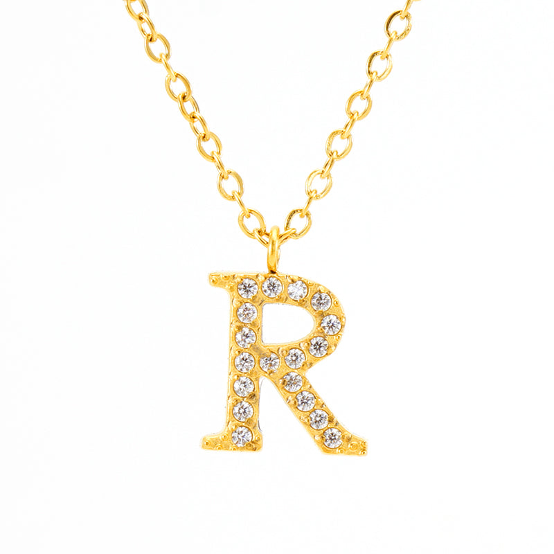 Casual Commute Letter Stainless Steel Plating Inlay Rhinestones 18k Gold Plated Pendant Necklace