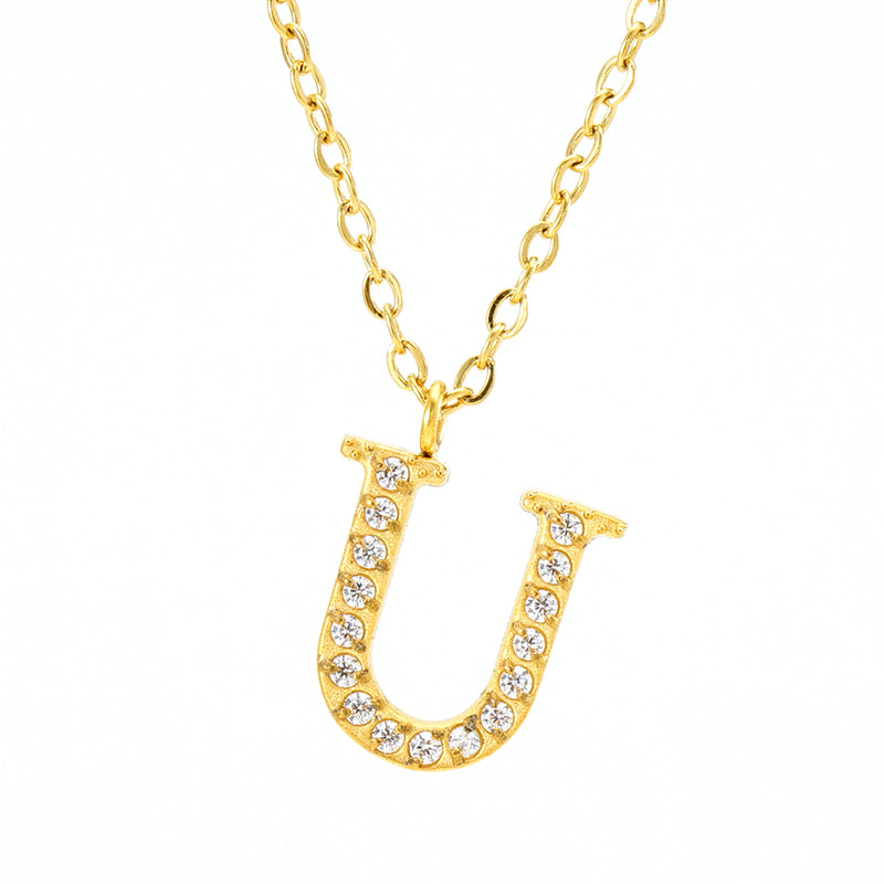 Casual Commute Letter Stainless Steel Plating Inlay Rhinestones 18k Gold Plated Pendant Necklace