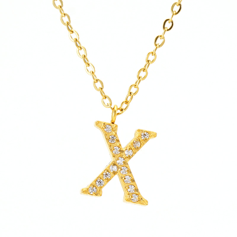 Casual Commute Letter Stainless Steel Plating Inlay Rhinestones 18k Gold Plated Pendant Necklace