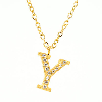 Casual Commute Letter Stainless Steel Plating Inlay Rhinestones 18k Gold Plated Pendant Necklace