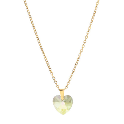 Elegant Lady Heart Shape Stainless Steel Glass Plating Pendant Necklace