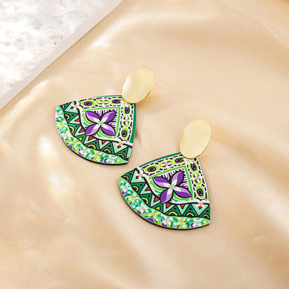 Casual Ethnic Style Round Heart Shape Flower Arylic Plating Women's Drop Earrings