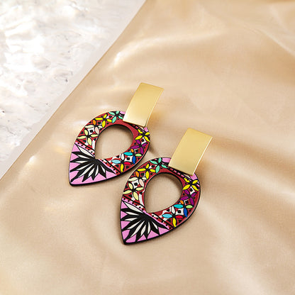 Casual Ethnic Style Round Heart Shape Flower Arylic Plating Women's Drop Earrings