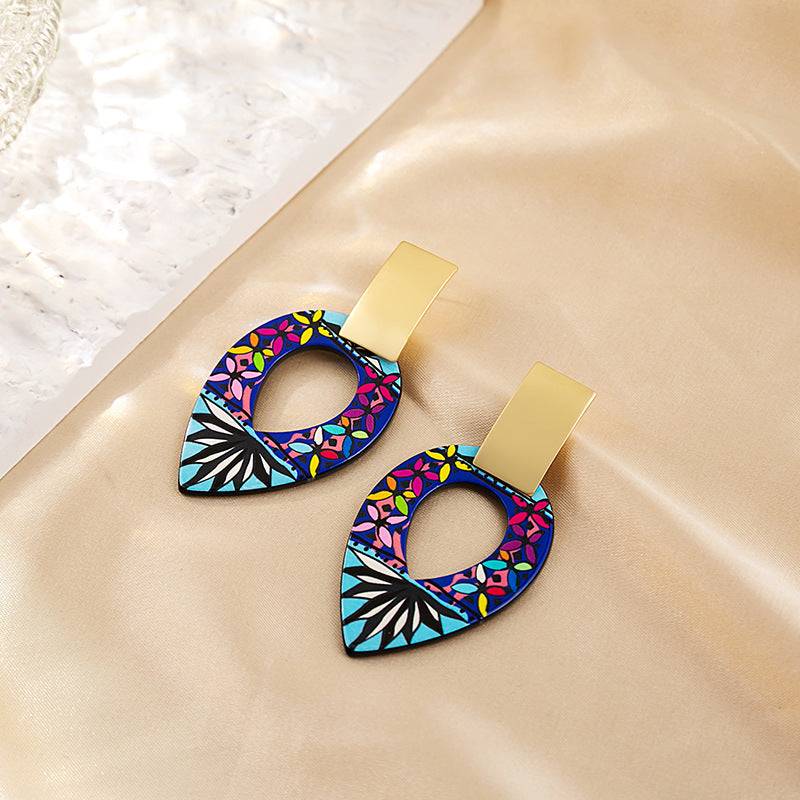 Casual Ethnic Style Round Heart Shape Flower Arylic Plating Women's Drop Earrings