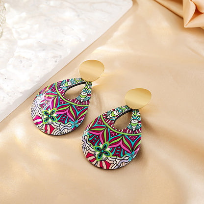 Casual Ethnic Style Round Heart Shape Flower Arylic Plating Women's Drop Earrings