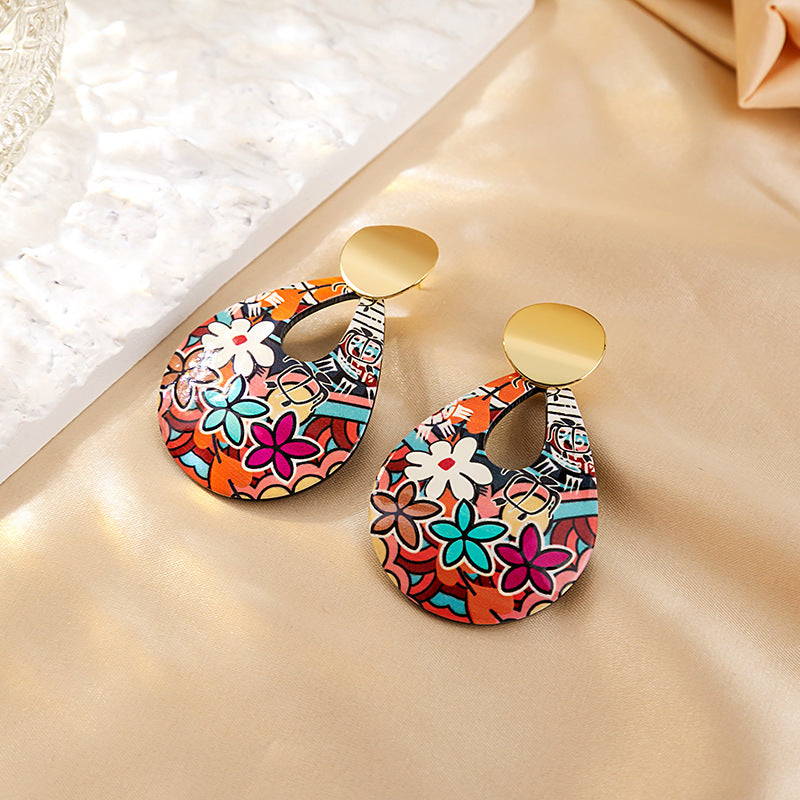 Casual Ethnic Style Round Heart Shape Flower Arylic Plating Women's Drop Earrings