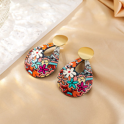 Casual Ethnic Style Round Heart Shape Flower Arylic Plating Women's Drop Earrings